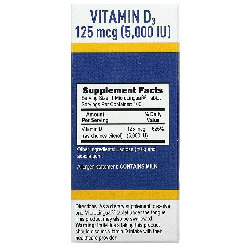 Superior Source, D3, 125 mcg (5,000 IU), 100 MicroLingual® Instant Dissolve Tablets