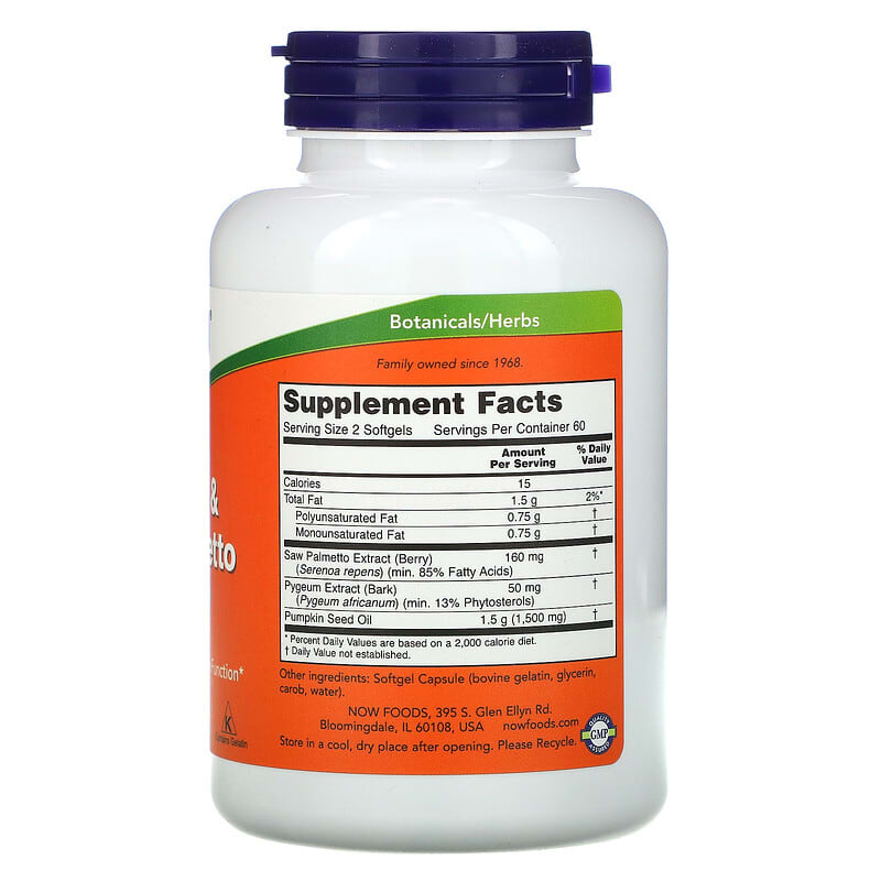 NOW Foods, Pygeum &amp; Saw Palmetto, 120 Softgels