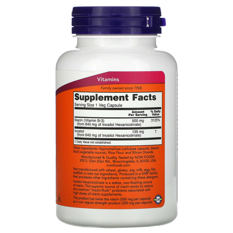 NOW Foods, Flush-Free Niacin, 500 mg, 90 Veg Capsules