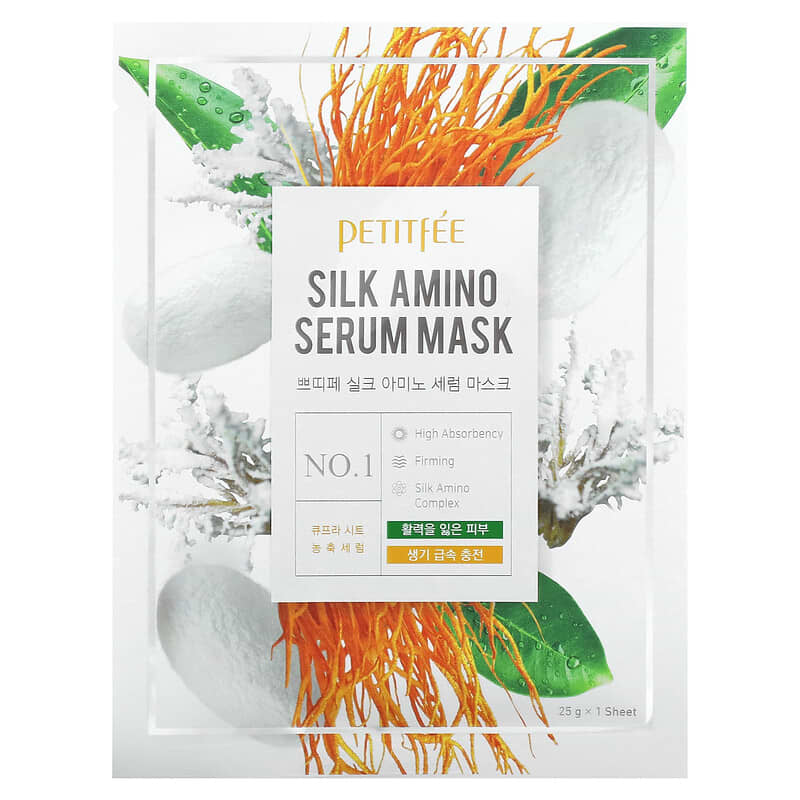 Petitfee, Silk Amino Serum Beauty Mask, 10 Sheets, 0.88 oz (25 g) Each