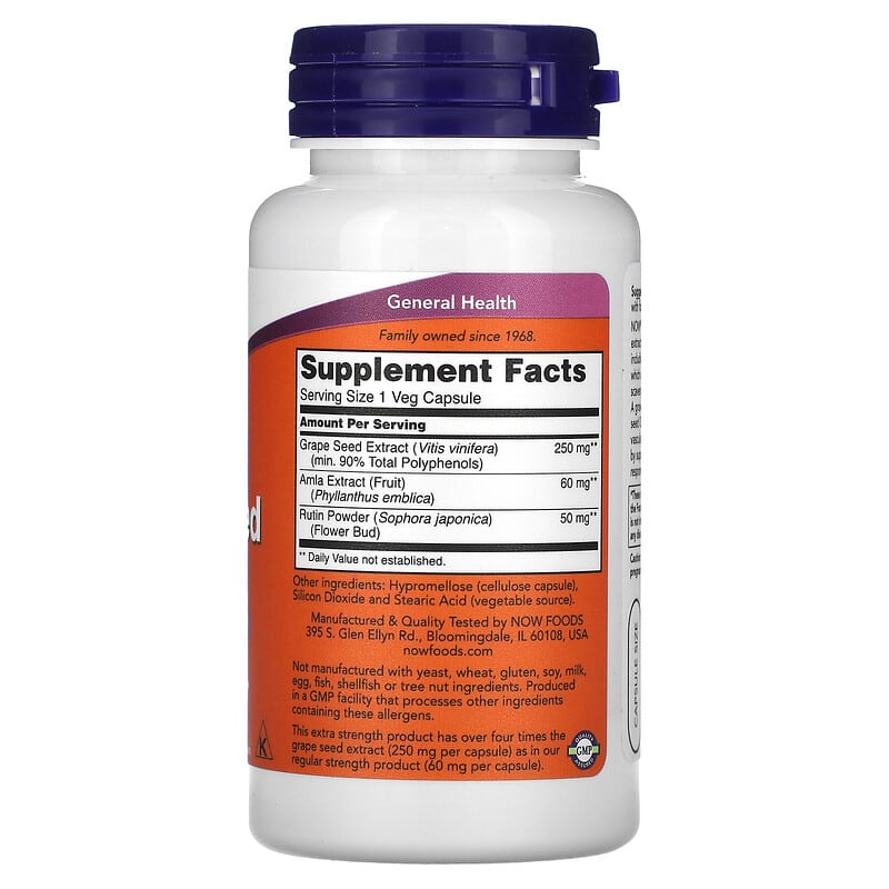 NOW Foods, Grape Seed, 250 mg, 90 Veg Capsules