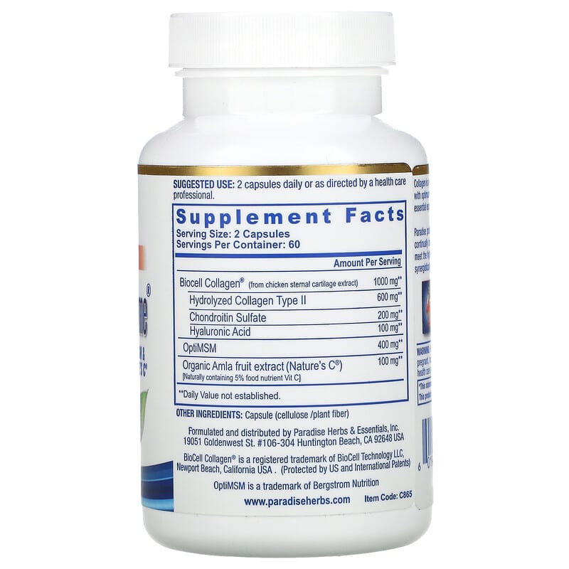 Paradise Herbs, Collagen Extreme® with BioCell Collagen®, OptiMSM® &amp; Nature's C®, 120 Capsules