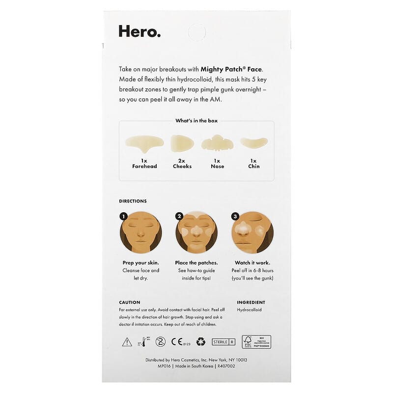 Hero Cosmetics, Mighty Patch® Face, Oily, Combination Skin, 5 Hydrocolloid Patches