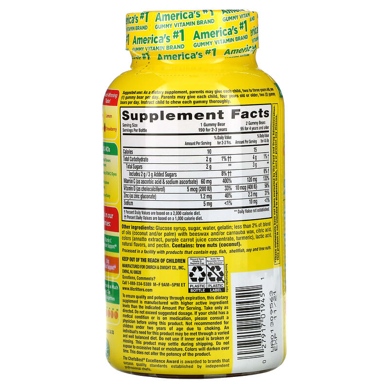 L'il Critters, Immune C Plus Zinc &amp; Vitamin D, 190 Gummies