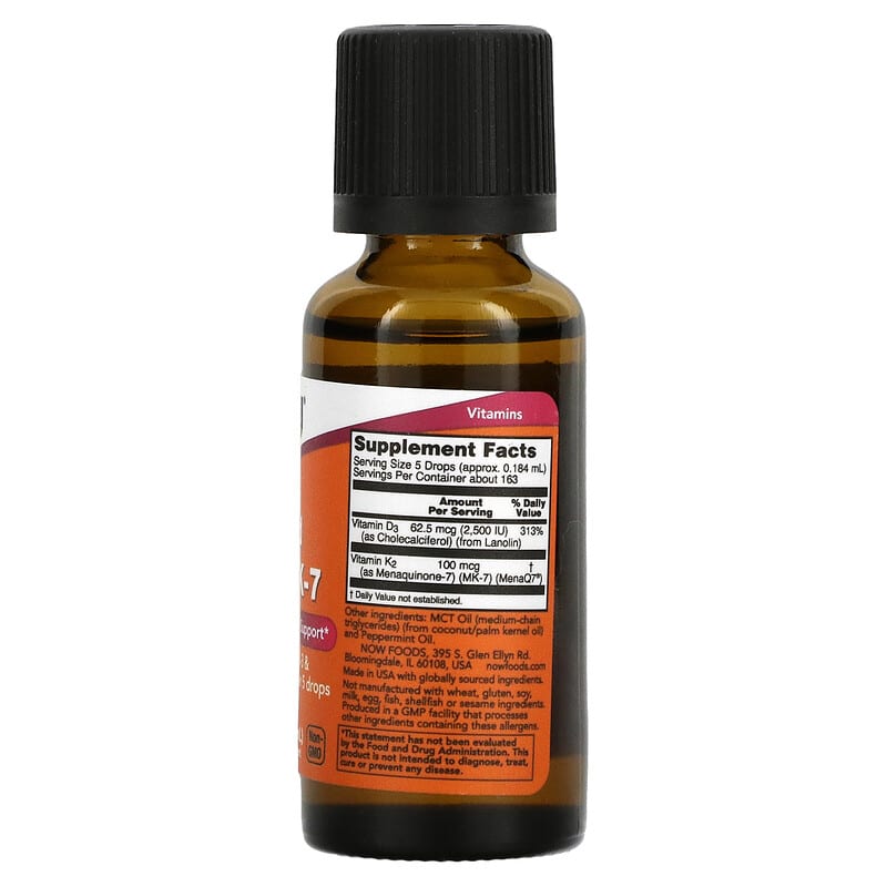 NOW Foods, Liquid D-3 &amp; MK-7, Mint, 1 fl oz (30 ml)