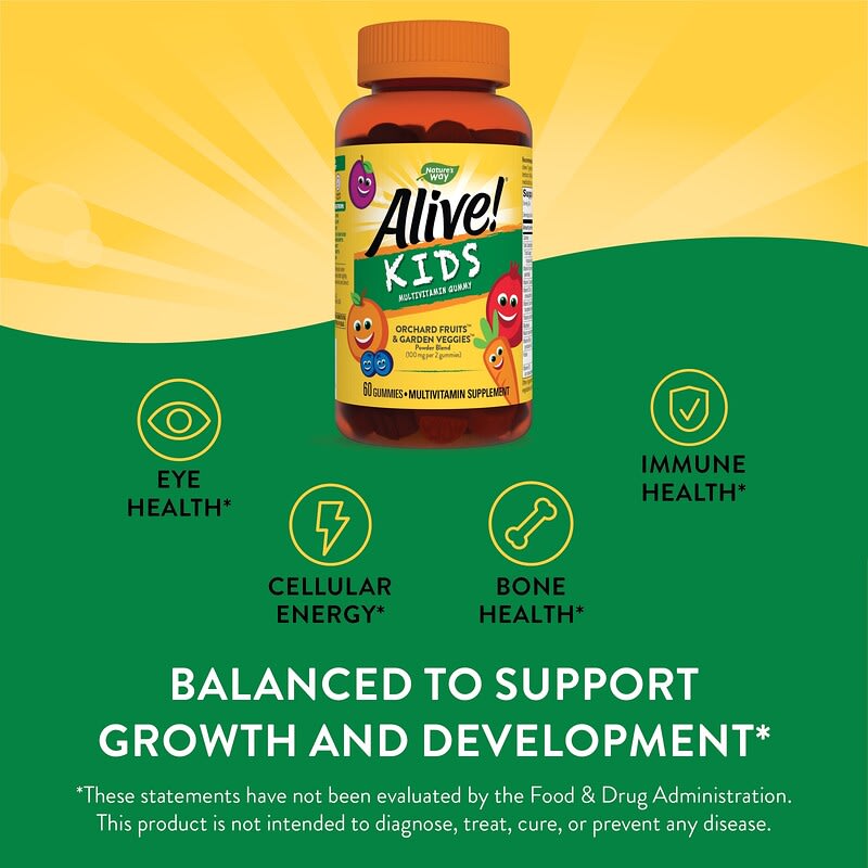Nature's Way, Alive! Kids, Gummy Multivitamin, Cherry, Orange &amp; Grape , 60 Gummies