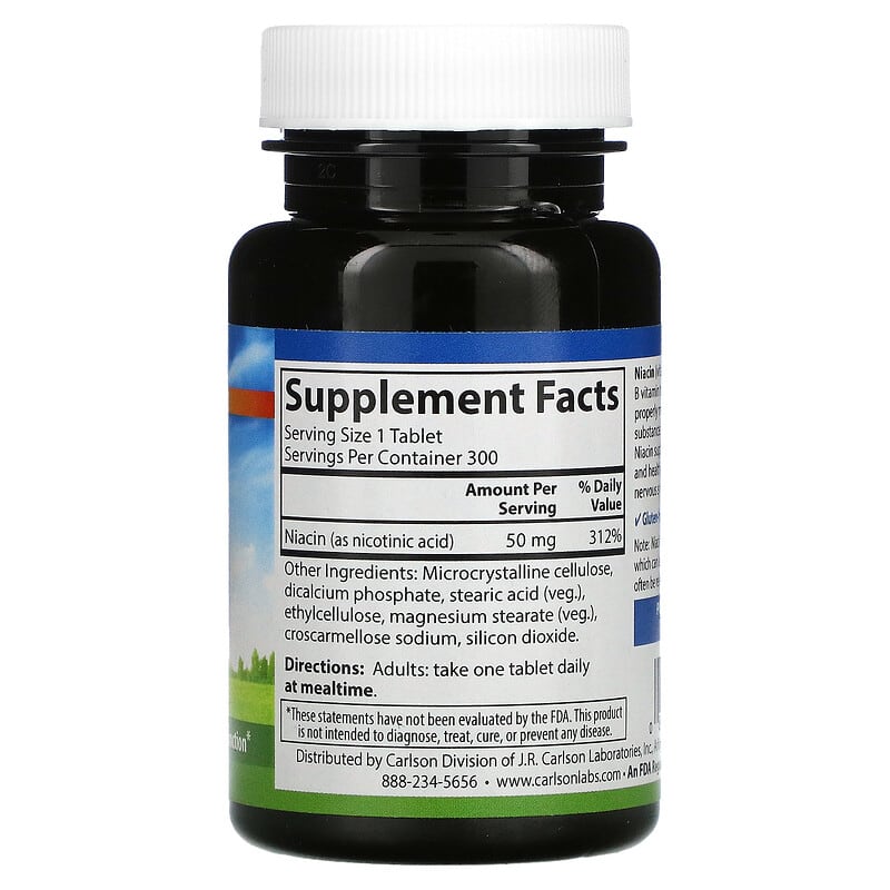 Carlson, Niacin, 50 mg, 300 Tablets