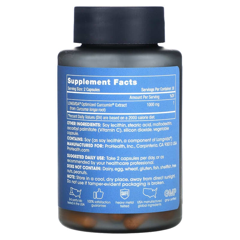 ProHealth Longevity, Optimized Curcumin, 60 Capsules (500 mg per Capsule)