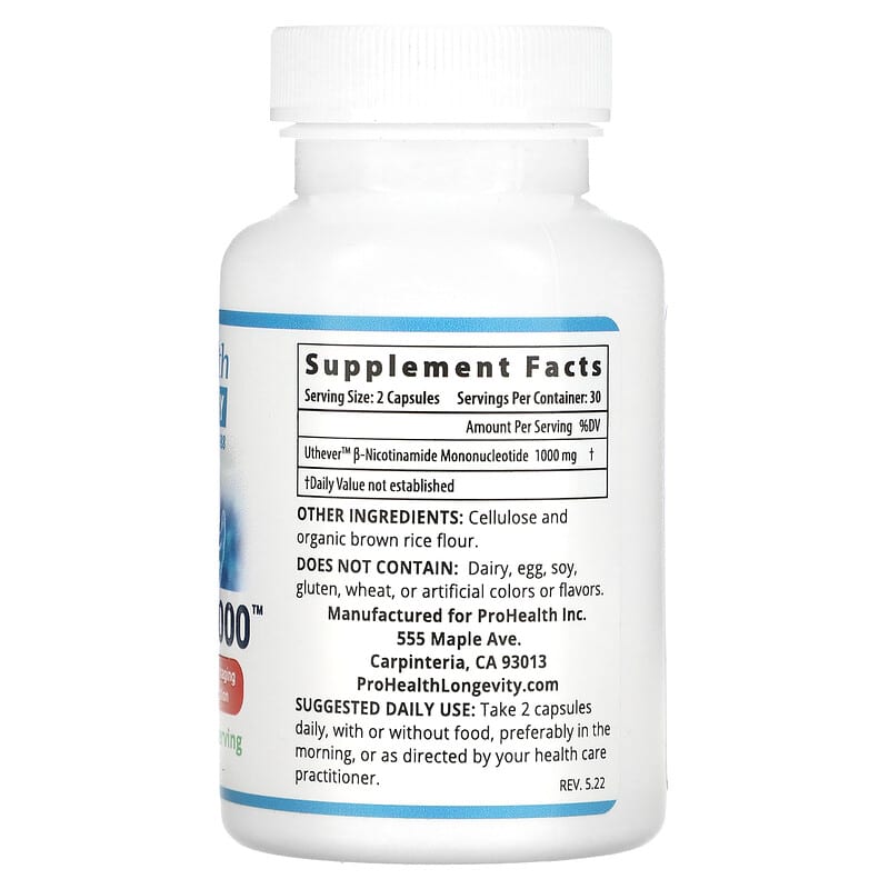 ProHealth Longevity, NMN Pro 1000, 60 Capsules (500 mg per Capsule)