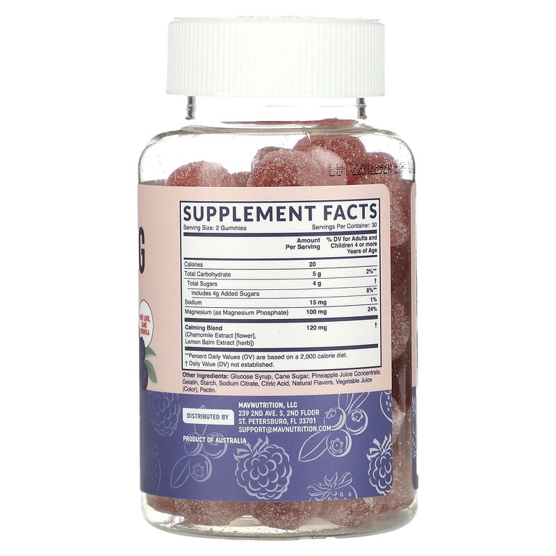 MAV Nutrition, Calming  Magnesium Gummies, For Kids, Yummy Strawberry, 60 Gummies