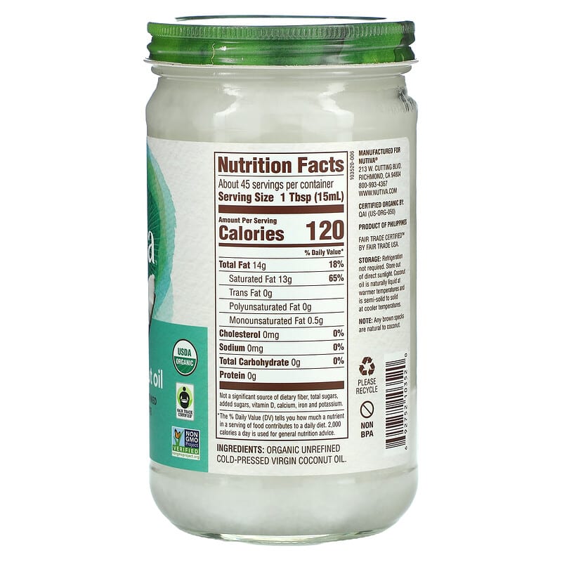 Nutiva, Organic Virgin Coconut Oil, 23 fl oz (680 ml)