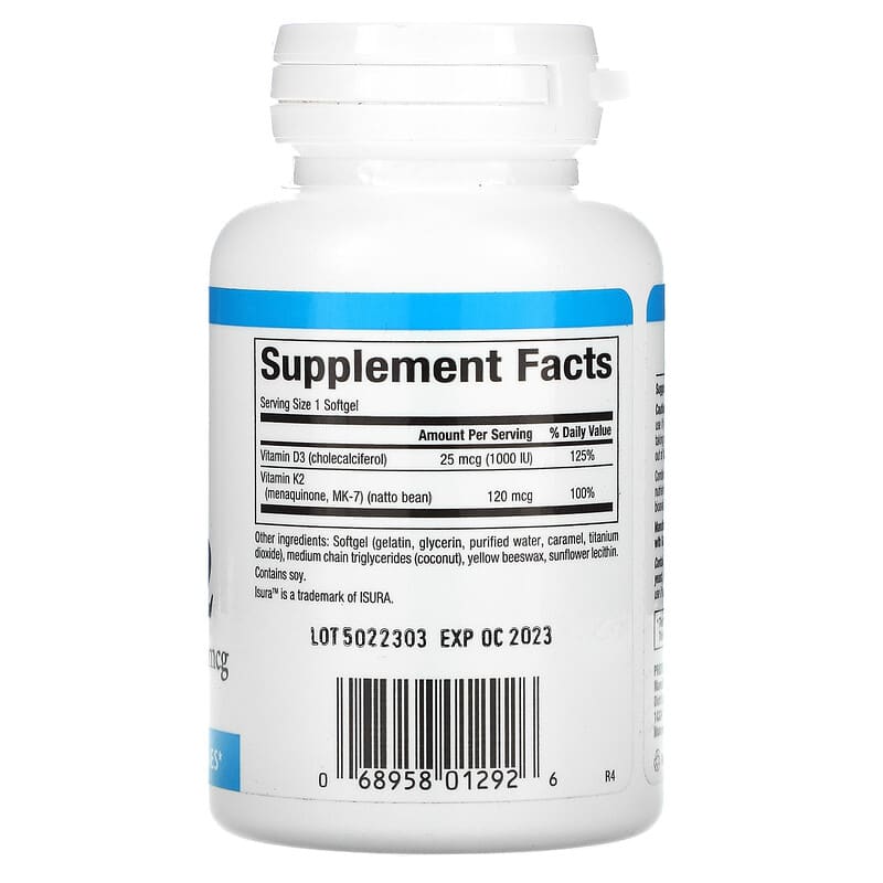Natural Factors, Vitamin D3 &amp; K2, 25 mcg (1,000 IU) &amp; 120 mcg, 60 Softgels