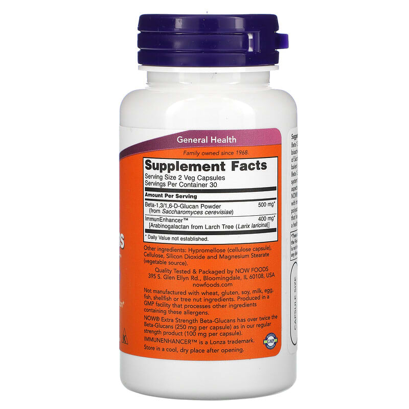 NOW Foods, Beta-Glucans, with ImmunEnhancer, 250 mg, 60 Veg Capsules