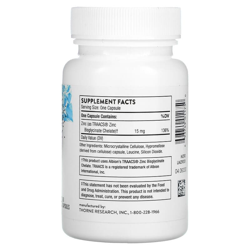 Thorne, Zinc Bisglycinate, 15 mg,  60 Capsules