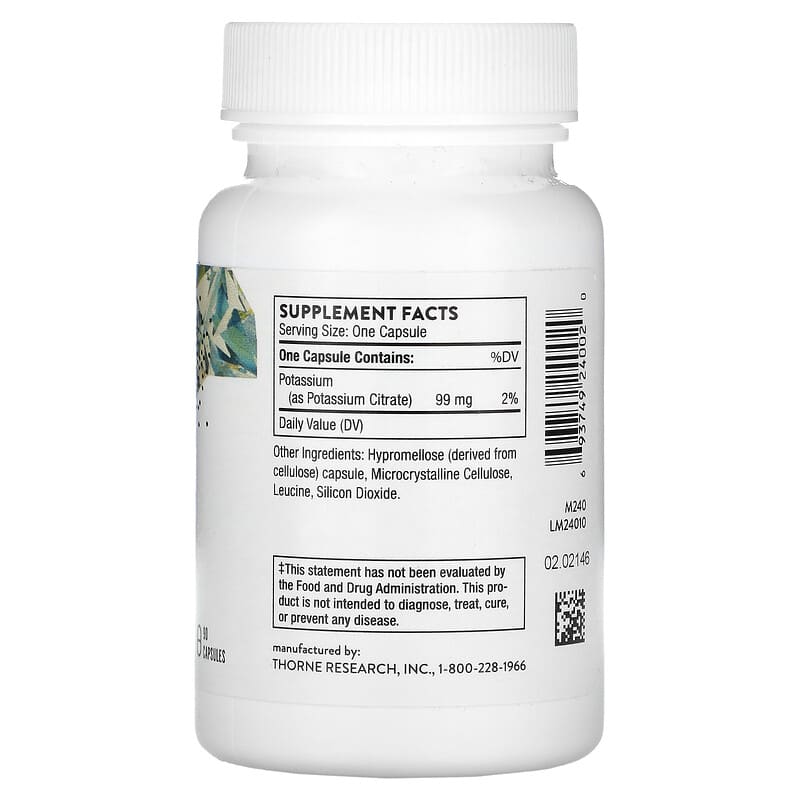 Thorne, Potassium Citrate, 90 Capsules (99 mg per Capsule)