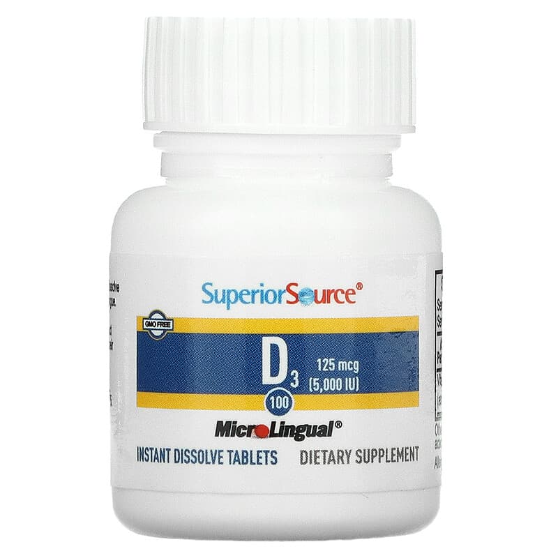 Superior Source, D3, 125 mcg (5,000 IU), 100 MicroLingual® Instant Dissolve Tablets