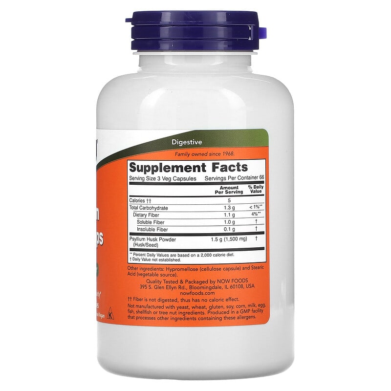 NOW Foods, Psyllium Husk Caps, 500 mg, 200 Veg Capsules