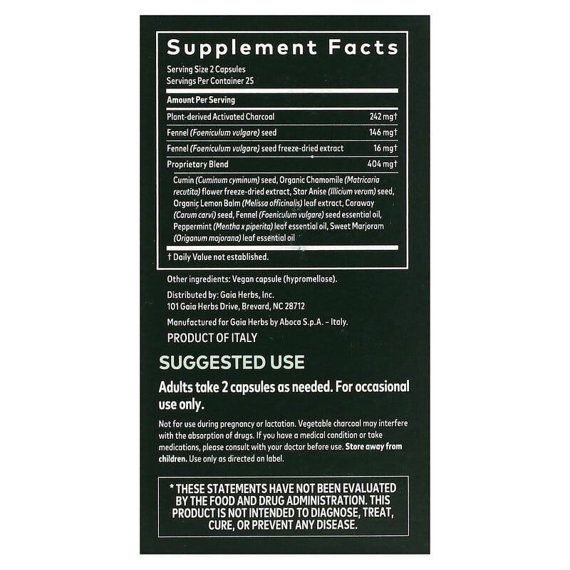 Gaia Herbs, Gas &amp; Bloating, 50 Vegan Capsules