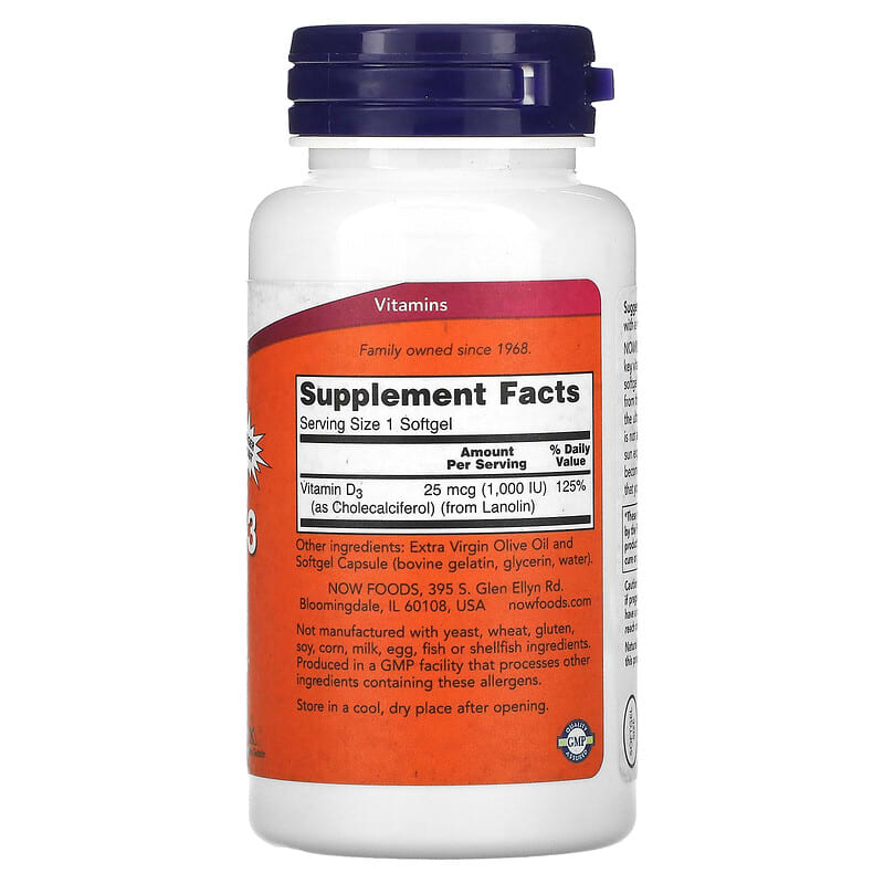 NOW Foods, Vitamin D-3, High Potency, 1,000 IU, 360 Softgels