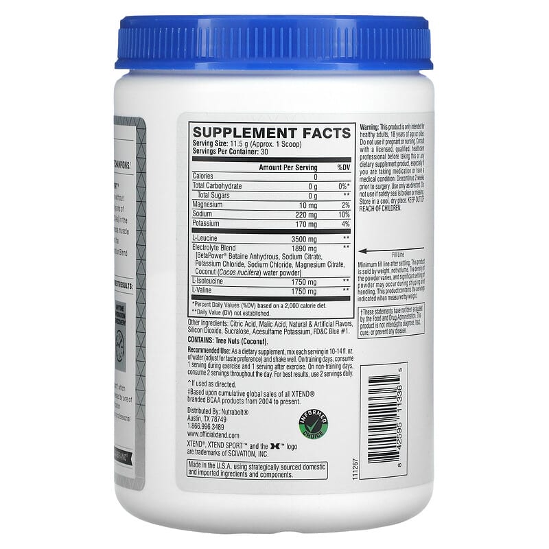 XTEND, Sport®, 7G BCAA, Blue Raspberry Ice, 12.2 oz (345 g)