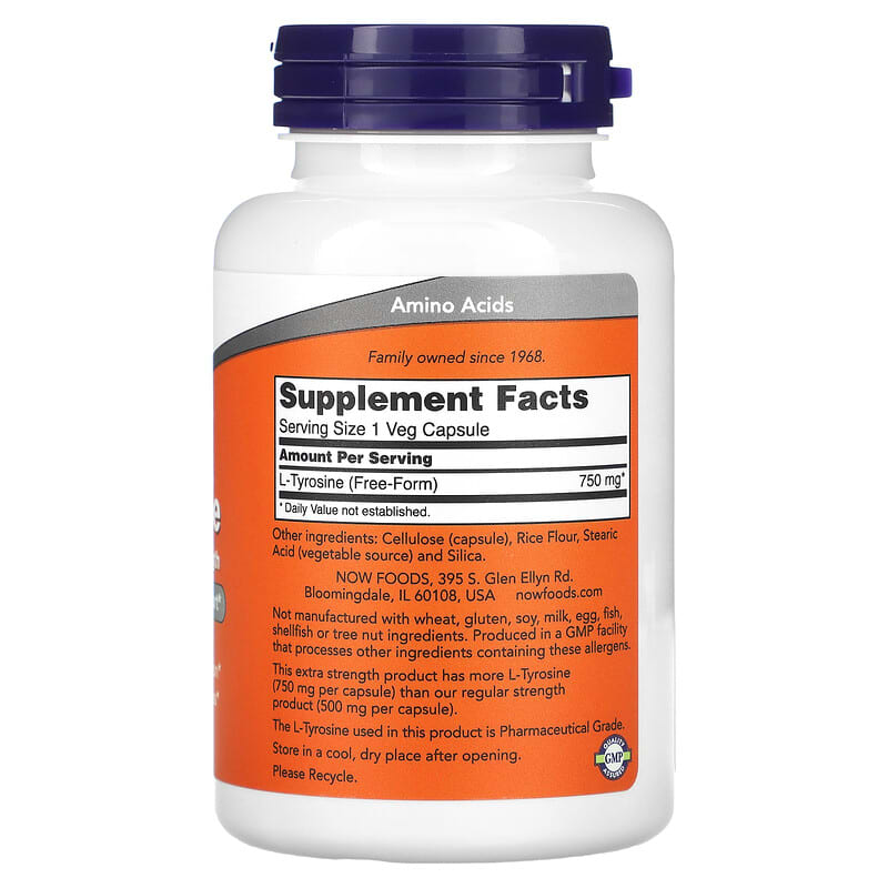 NOW Foods, L-Tyrosine, 750 mg, 90 Veg Capsules