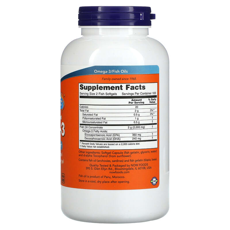 NOW Foods, Omega-3 Fish Oil, 1,000 mg, 200 Fish Softgels