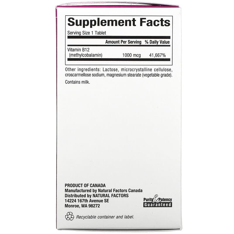 Natural Factors, B12, Methylcobalamin, 1,000 mcg, 90 Chewable Tablets