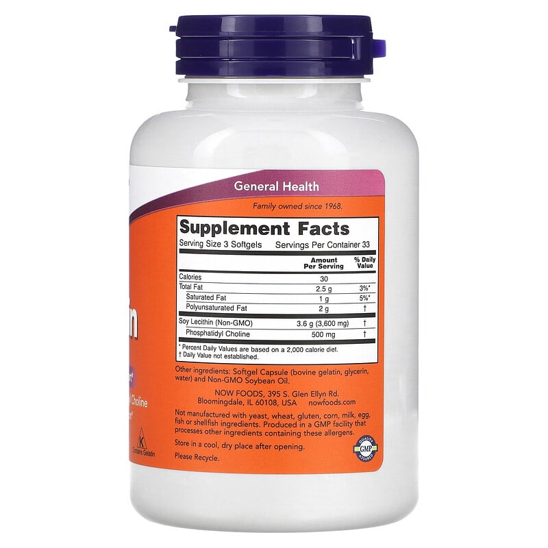 NOW Foods, Non-GMO Lecithin, 100 Softgels
