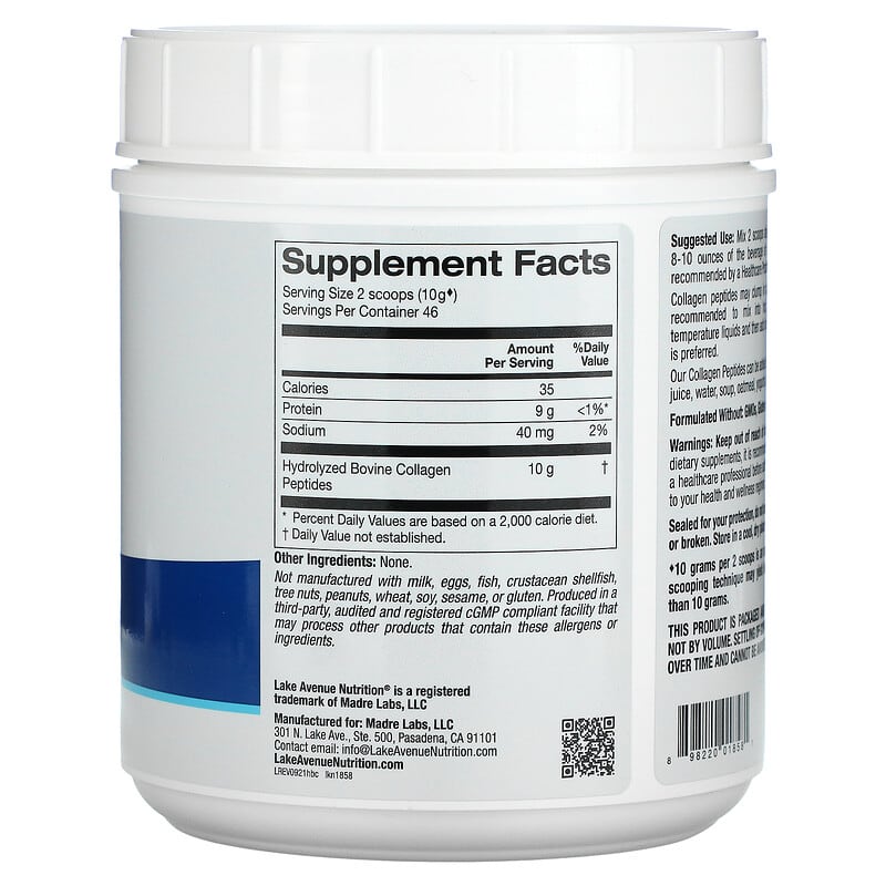 California Gold Nutrition, Hydrolyzed Collagen Peptides, Type I &amp; III, Unflavored, 1.01 lb (460 g)