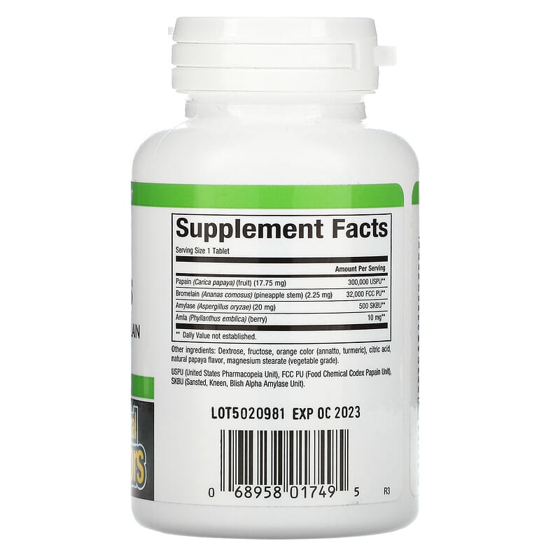 Natural Factors, Papaya Enzymes with Amylase &amp; Bromelain, 120 Chewable Tablets