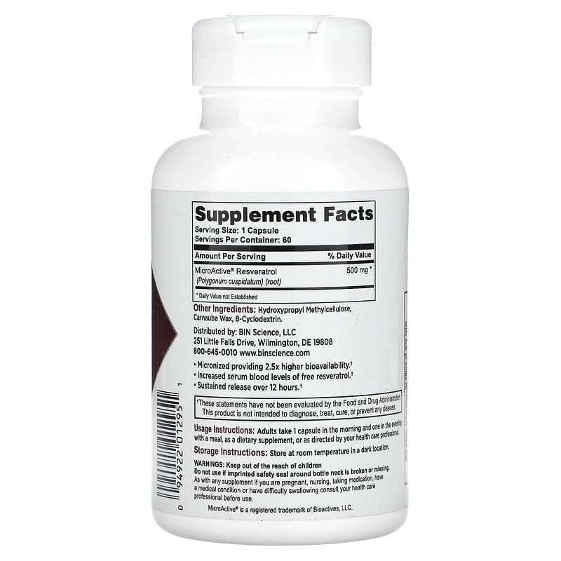 Biotivia, TransmaxTR, MicroActive® Resveratrol, 60 Capsules (500 mg per Capsule)