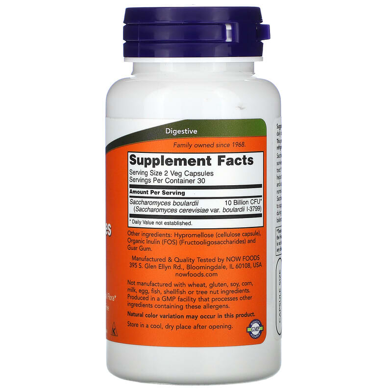 NOW Foods, Saccharomyces Boulardii, Probiotic , 5 Billion CFU, 60 Veg Capsules