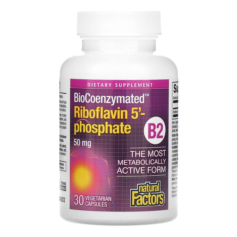 Natural Factors, BioCoenzymated, B2, Riboflavin 5'-Phosphate, 50 mg, 30 Vegetarian Capsules