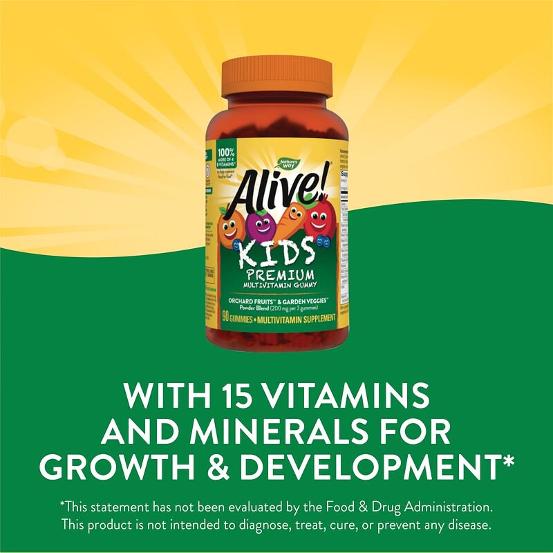 Nature's Way, Alive! Kids, Premium Gummy Multivitamin, Cherry, Grape &amp; Orange, 90 Gummies