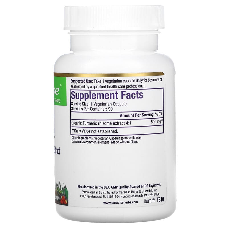 Paradise Herbs, Turmeric Extract, 500 mg, 90 Vegetarian Capsules
