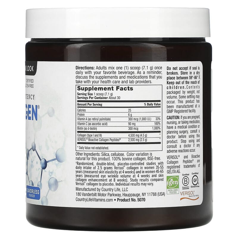 Country Life, Maxi-Collagen® 7000 Powder, High Potency, Flavorless, 7.5 oz (213 g)