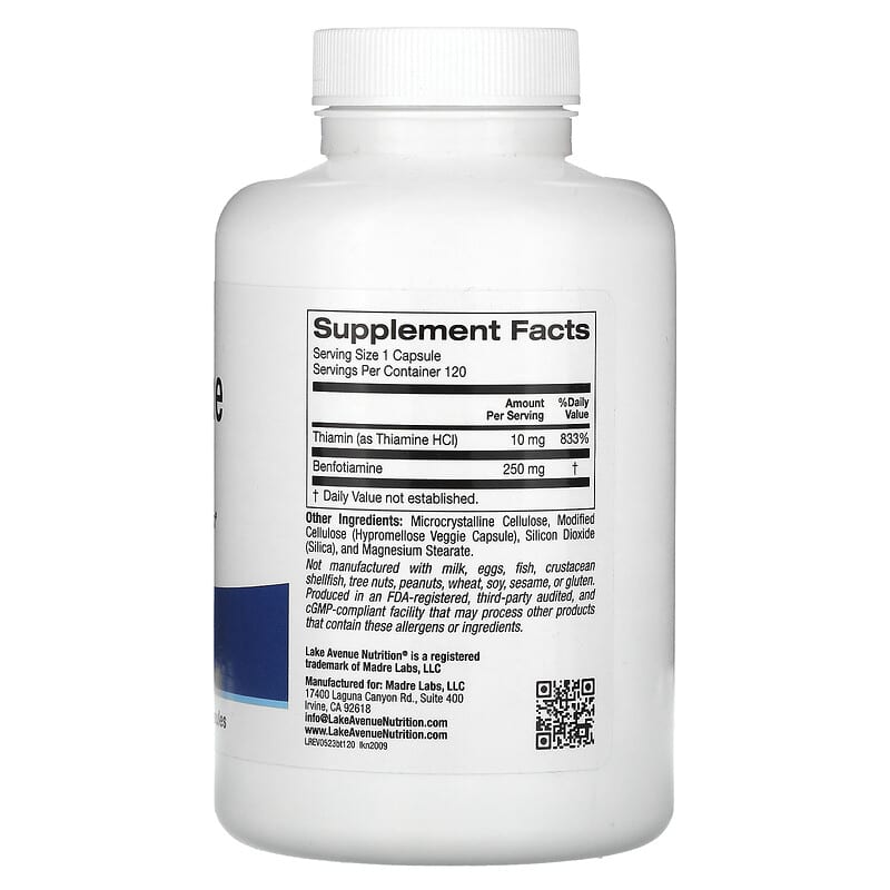 California Gold Nutrition, Benfotiamine with Thiamine, 250 mg, 120 Veggie Capsules