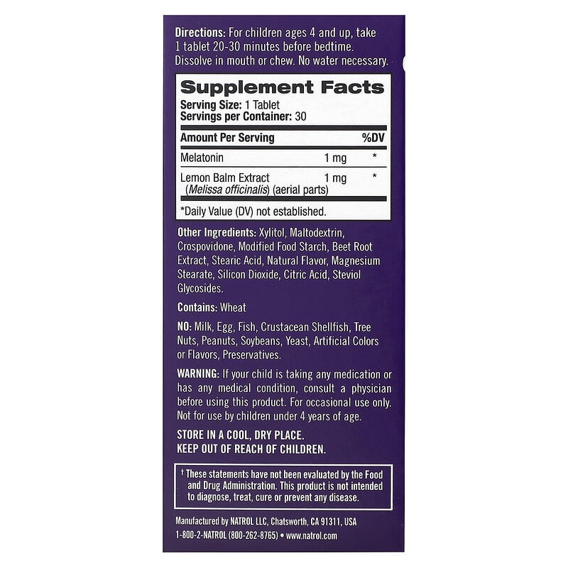 Natrol, Kids, Melatonin, Ages 4+, Strawberry, 30 Tablets