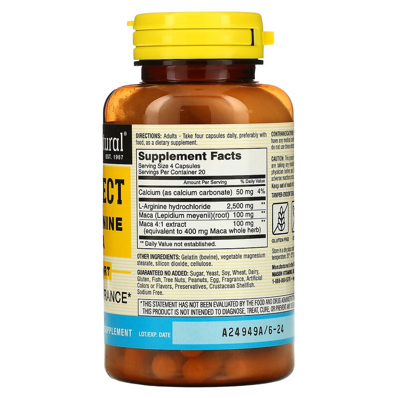 Mason Natural, Vein Erect with L-Arginine &amp; Maca, 80 Capsules