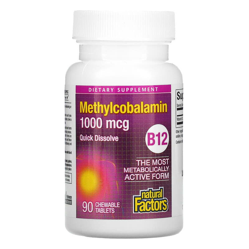Natural Factors, B12, Methylcobalamin, 1,000 mcg, 90 Chewable Tablets