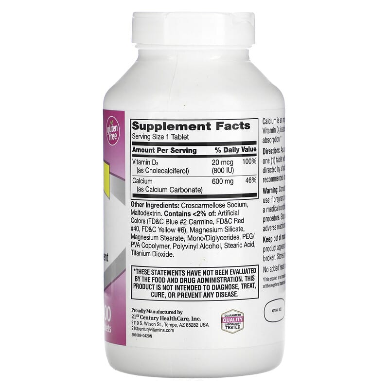 21st Century, 600+D3, Calcium &amp; Vitamin D3 Supplement, 400 Tablets