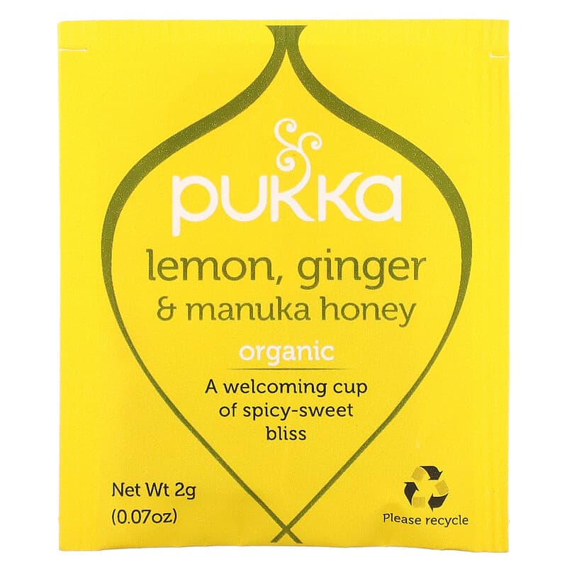Pukka Herbs, Organic Herbal Tea, Lemon Ginger &amp; Manuka Honey, Caffeine Free, 20 Sachets, 1.41 oz (40 g)