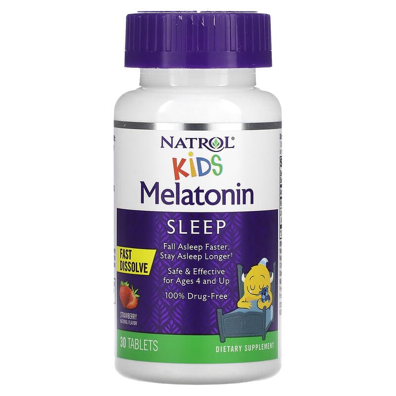 Natrol, Kids, Melatonin, Ages 4+, Strawberry, 30 Tablets