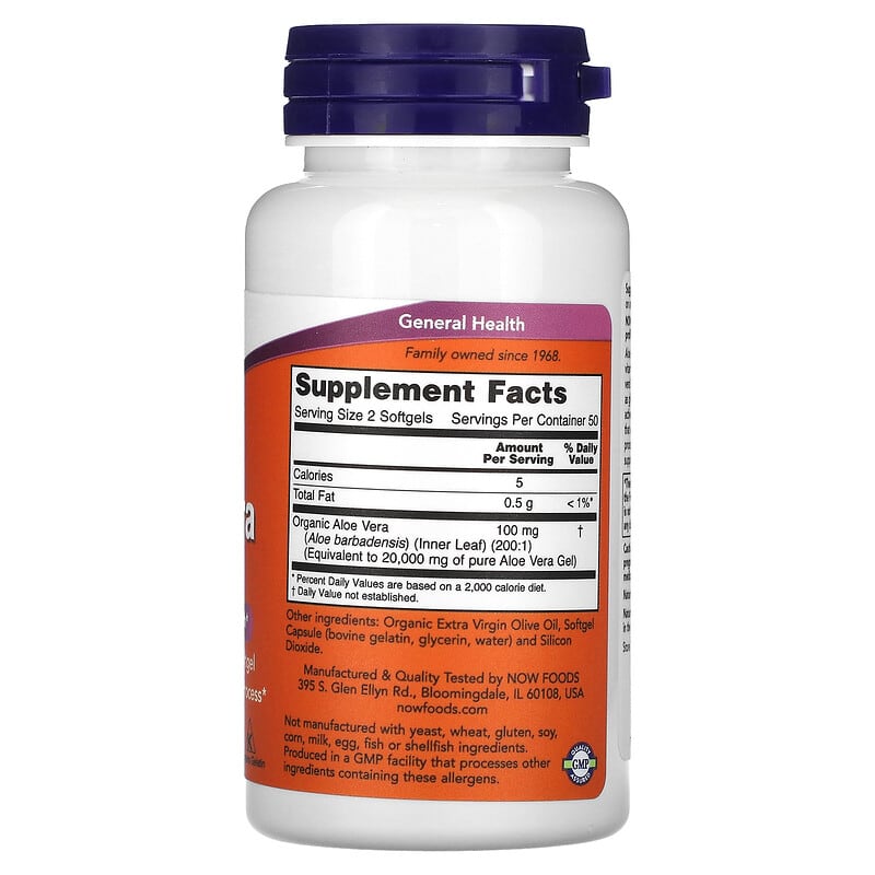 NOW Foods, Aloe Vera Gels, 100 Softgels (50 mg per Softgel)
