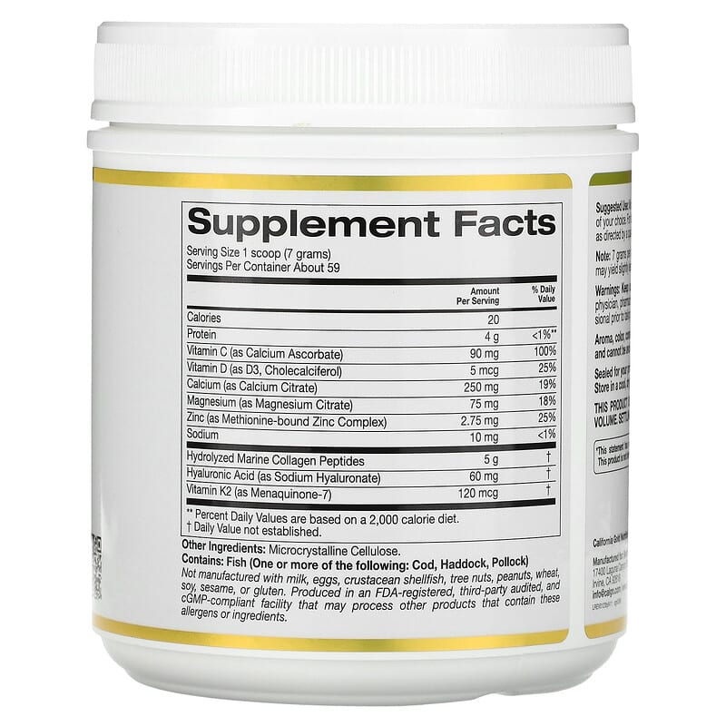 California Gold Nutrition, Bone Food with Collagen Peptides, Hyaluronic Acid, plus Vitamins &amp; Minerals, Unflavored , 14.5 oz (411 g)
