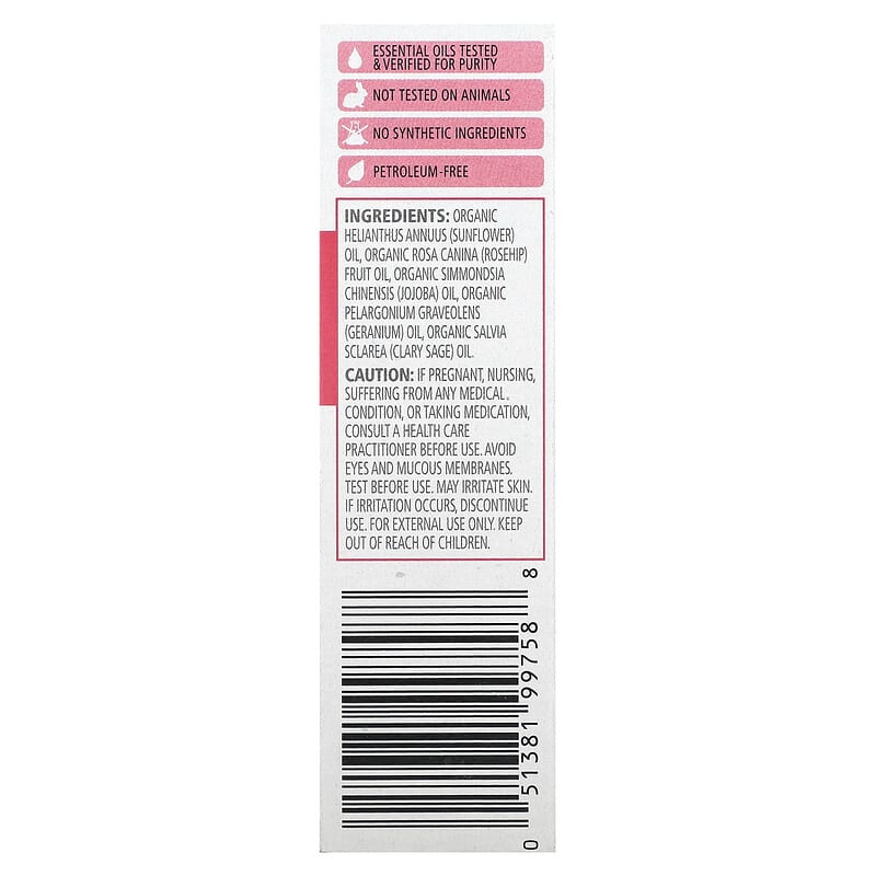 Aura Cacia, Organic Deep Rosehip Facial Oil Serum, Geranium &amp; Clary Sage, 1 fl oz (30 ml)