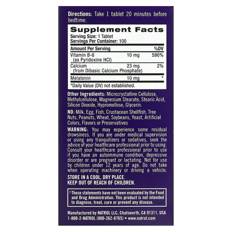 Natrol, Melatonin, Time Release, 10 mg, 100 Tablets
