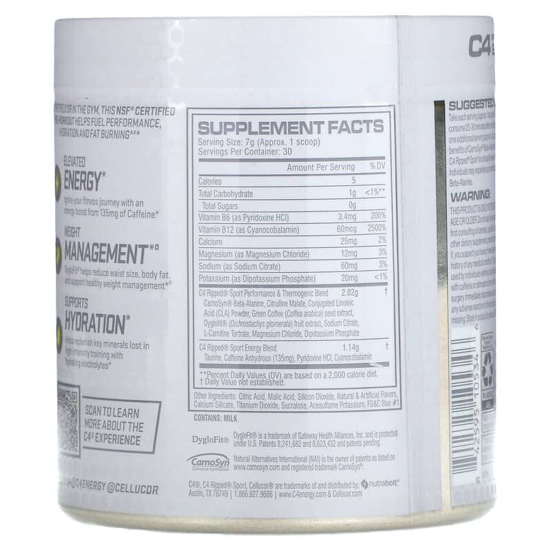C4 / Cellucor, C4® Sport Ripped, Pre-Workout, Arctic Snow Cone, 7.4 oz (210 g)
