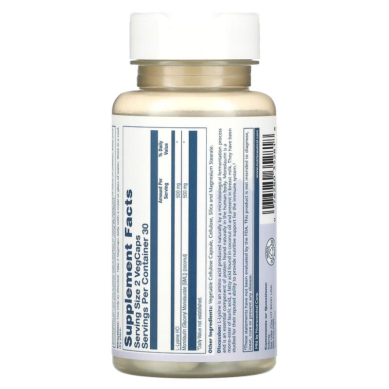 Solaray, L-Lysine Monolaurin, 1:1 Ratio, 60 VegCaps