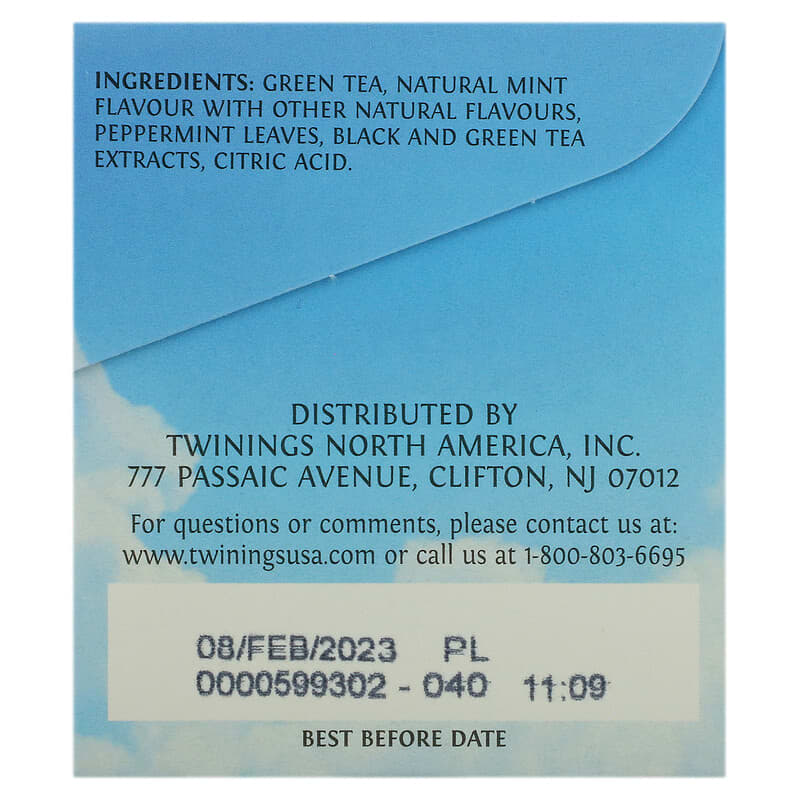 Twinings, Cold Brewed Iced Tea, Green Tea, Unsweetened, Mint, 20 Single Serve Tea Bags, 1.41 oz (40 g)